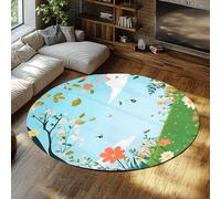 BYLEEHOMED Cartoon Circle Tappeto 210 cm Fiori di campo e api stampa zerbino per la decorazione della scuola materna Tappeto rotondo antiscivolo antiscivolo per la decorazione del dormitorio