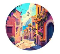 BYLEEHOMED City Corner Scenery Tappeti rotondi per soggiorno Città medievale europea Tappeto circolare antiscivolo lavabile in lavatrice morbido per la decorazione domestica 120 cm