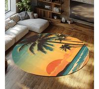 BYLEEHOMED Comodino Rotondo Area Tappeto 150 cm Vintage Beach Sunset Palme Tappeti per soggiorno a pelo corto Antiscivolo Sotto il tavolo cerchio Tappeto Home Decor