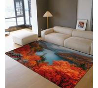 BYLEEHOMED Dreamy Misty Forest Area Tappeto 90x180cm Autunno Rosso Foglie d'Acero e Lago Design tappeto Antiscivolo per Pavimento per Corridoio Ingresso Soggiorno