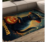 BYLEEHOMED Gatto nero Jack-O'-Lantern Halloween Area Tappeto 120x180cm Dark Academia Tappetino antiscivolo stagionale a basso profilo per la decorazione di interni