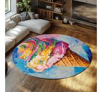 BYLEEHOMED Gelato Pittura A Olio Tappeto Rotondo 150 cm Ultra Sottile Lavabile Estate Dolce Delizioso Cerchio Tappeto per Ufficio Sala Da Pranzo Sotto Il Tavolo