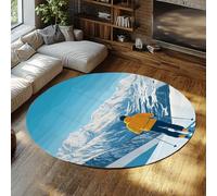 BYLEEHOMED Paesaggio invernale Tappeto rotondo 90 cm Sci Lavabile Sport Tema Estetico Morbido Grande cerchio Tappeto per l'arredamento del soggiorno sotto il tavolo