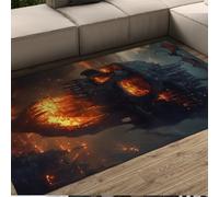 BYLEEHOMED Spaventoso Burning Skull Area Tappeto 90x180cm Gotico Scuro Halloween Antiscivolo Camera da Letto Tappeto per Cucina Indoor Haunted House Decor Estetica