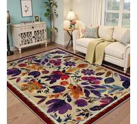 BYLEEHOMED Tappeti lavabili per casa colonica Shabby Chic 160x200cm Soggiorno Fiori rustici di campagna resistenti alle macchie Antiscivolo sotto il tavolo Arredamento per ufficio