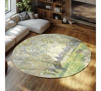 BYLEEHOMED Tappeti rotondi 90 cm Donna seduta sotto i salici Artistico di Monet Circle Tappeto Primavera Natura Soggiorno Spogliatoio Floor Decor