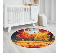 BYLEEHOMED Tappeti rotondi in foglia d'acero 150 cm Tappeto circolare vintage autunnale per soggiorno Autumn Forest Indoor Tappeto sottile morbido antiscivolo per sotto il tavolo