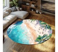 BYLEEHOMED Tappeti rotondi lavabili estivi in riva al mare per camera da letto Tappeto circolare pieghevole antiscivolo con stampa a onde sull'oceano costiero moderno per l'area spogliatoio 150 cm