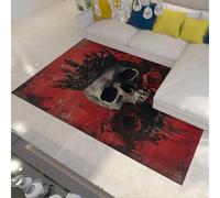 BYLEEHOMED Tappeto antiscivolo di Halloween rosso scuro vintage 140x200cm Teschio di rosa romantico con corona Home Decor Tappeti da cucina a basso profilo per la decorazione del pavimento