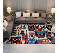 BYLEEHOMED Tappeto astratto per il viso Surrealismo tappeto tribale rosso bluthin a pelo basso antiscivolo lavabile per soggiorno Camera da letto Dormitorio 140x200cm