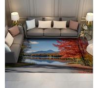 BYLEEHOMED Tappeto autunnale per l'ingresso Foresta autunnale per interni Foresta autunnale Lago Foglie d'arancio Paesaggio rustico tappeto a pelo corto antiscivolo per camera da letto 150x210cm