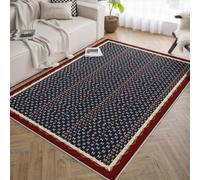 BYLEEHOMED Tappeto blu navy con stampa rosso ruggine resistente alle macchie pelo basso facile di pulire tappeto decorativo tradizionale per il divano della sala da pranzo 90x180cm