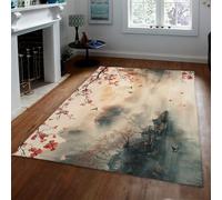 BYLEEHOMED Tappeto Cherry Blossom 120x170cm Alberi in fiore cinesi orientali Tradizione Pittura a inchiostro antico Tappeto antiscivolo per interni per soggiorno Camera da letto