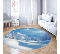 BYLEEHOMED Tappeto circolare con scena di neve invernale 120 cm Rustico Agriturismo Morbida giungla Rime Paesaggio forestale Tappeto rotondo antiscivolo per aula sotto il tavolo