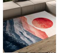 BYLEEHOMED Tappeto dell'area Boho Sun Arte astratta di metà secolo Montagne Paesaggio Moquette morbida a pelo basso lavabile per aree ad alto traffico all'ingresso 90x180cm