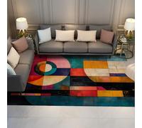 BYLEEHOMED Tappeto geometrico moderno di metà secolo con aree concentriche e griglie Arte astratta Moquette antiscivolo lavabile tappeto per il soggiorno 60x120cm