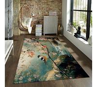 BYLEEHOMED Tappeto giapponese 200x300cm Floreale Uccello Fiore di ciliegio Design Orientale Asiatico Vintage Lavabile Antiscivolo Morbido Piccolo Tappeto per il Giappone Home Decor