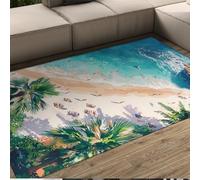 BYLEEHOMED Tappeto lavabile moderno Coastal Ocean 80x150cm Morbida scena della spiaggia tropicale Tappeto a pelo corto antiscivolo per l'arredamento della camera da letto del soggiorno