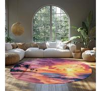 BYLEEHOMED Tappeto rotondo lavabile Tropical Beach Sunset 210 cm Morbido tappeto circolare per interni per camera da letto sotto il tavolo da pranzo Beach Island Holiday Decor