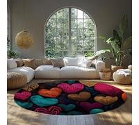 BYLEEHOMED Tappeto Rotondo Retro Love Chic Boho per San Valentino Moquette che non perde la pelle per coppie Zona caffettiera Arredamento casa 90 cm