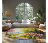 BYLEEHOMED Tappeto rotondo Spring Tulip 120 cm Giardino floreale a pelo corto tappeto circolare lavabile con supporto in gomma per l'arredamento del dormitorio dell'aula