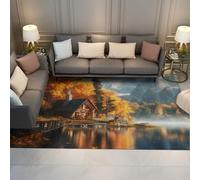 BYLEEHOMED Tappeto rustico cabina 150x210cm autunno foresta lago paese divertente scenario naturale morbido tappeto antiscivolo per corridoio ingresso comodino