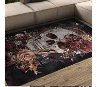 BYLEEHOMED Tappeto Spaventoso Teschio Horror 160x200cm Romantico Rosa Floreale Halloween Stuoie Da Cucina Morbidi Tappeti Da Cucina A Basso Profilo Per Pavimento Ingresso Decor