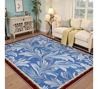 BYLEEHOMED Tappeto vintage blu foglie morbide 100x150cm - Linee astratte romantiche francesi Tappeto da soggiorno lavabile morbido antiscivolo per ufficio