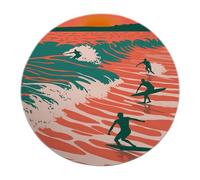 BYLEEHOMED Vibrante tappeto rotondo estivo da surf 210 cm Tappeti circolari lavabili dal design tropicale per la camera da letto Tappeto antiscivolo estetico per divano piccolo sotto il tavolo
