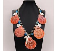 BYLSAGWHT 23" Huge Orange Sea Shell Scallop Blue Glass White Pearl Carved Starfish Shell Necklace Pendant Summer Beach Jewelry
