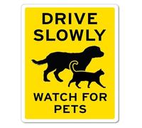 BYLSAGWHT Caution Pets At Play Drive Slowly Tin Sign 12x8 Inch