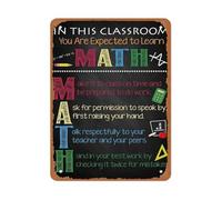 BYLSAGWHT Classroom Rules Metal Sign You Are Expected To Learn Math Chalkboard Style Decor for School Study Room 8 X 12 in