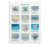 BYLSAGWHT Cloud Types Chart Poster Identification Guide Educational Weather Visual Aid for Childrens Room Decor(Unframed,16x24inch(40x60cm))
