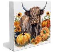 BYLSAGWHT Cozy Fall Home Decor, Pumpkin Patch & Friendly Cow Canvas Print, Farmhouse Style Poster for Thanksgiving and Autumn(Framed,16x24inch(40x60cm))