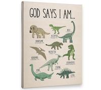 BYLSAGWHT Dinosaur Bible Verse Wall Art - God Says I Am Christian Canvas Print, Framed Inspirational Decor for Children's Room, Playroom, Bedroom(Framed,08x12inch(20x30cm))