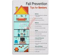 BYLSAGWHT Essential Fall Prevention for Older Adults Poster Home Tips Wall-Art(Framed,12x18inch(30x45cm))