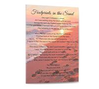 BYLSAGWHT Footprints in the Sand Poem Wall-Art - Religious Christian Print on Canvas, Inspirational Bible Verse for Home Office Decor, Uplifting Gift Idea(Unframed,08x12inch(20x30cm))