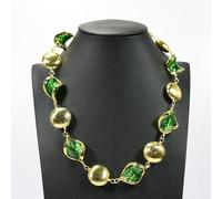 BYLSAGWHT Green Glass Gold Plated Brushed Beads Chokers Chain Necklace Women Collar Choker Necklaces Jewelry