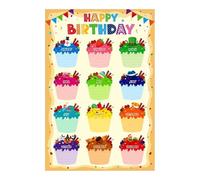 BYLSAGWHT Happy Birthday Bulletin Board Display - Cupcake Chart for Classroom Wall, Teacher Organization Tool for Elementary School, Preschool, Back to School Supplies(Unframed,16x24inch(40x60cm))