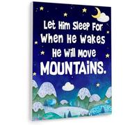BYLSAGWHT Let Him Sleep for When He Wakes He Will Move Mountains Inspirational Quote Canvas Wall-Art for Nursery, Bedroom and Playroom Decor(Framed,16x24inch(40x60cm))