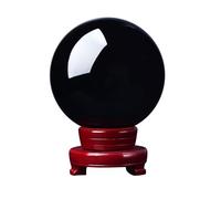 BYLSAGWHT Obsidian Crystal Ball Decorative, with Wooden Stand for Gazing Divination or Feng Shui, And Fortune Telling,20cm