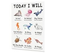 BYLSAGWHT Ocean Animals Affirmations Canvas Wall-Art - Today I Will Be Kind Like the Walrus Inspirational Quote for Room, Nursery and Toddler Bedroom Wall Decor(Unframed,16x24inch(40x60cm))