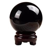 BYLSAGWHT Polished Black Obsidian Crystal Ball, Quartz Sphere with Wooden Stand,Feng Shui Decoration for Home & Office,120mm/4.7in