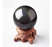 BYLSAGWHT Rainbow Eye Black Obsidian Sphere Crystal Ball with Wooden Stand, Crystals for,Witchcraft Halloween Home Decorations,40mm