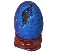 BYLSAGWHT Titanium Coated Agate Geode Crystal Sphere Ball with Wooden Stand, Rainbow Druzy Quartz Stone Gift Ornament,Dark blue-40mmx30mm