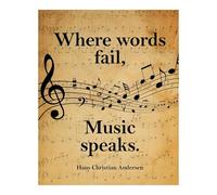 BYLSAGWHT “When Words Fail, Music Speaks” Wall Art - Vintage Inspirational Quote Print with Musical Notes - Decor for Music Room, Studio, Dorm, or Bedroom(Framed,16x24inch(40x60cm))