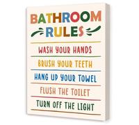 BYLSAGWHT Whimsical Bathroom Rules for Kids Canvas, Toilet Training Chart Wall Decor, Waterproof Print for Nursery Bathroom, Fun Learning Bathroom Sign(Framed,16x24inch(40x60cm))