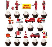 Bymivofun 28 Pezzi Decorazione per Torta Pompiere, Topper per Torta Antincendio, Topper per Torta Camion dei Pompieri, per Bambini Ragazzi Decorazione per Feste di Compleanno per Bambini