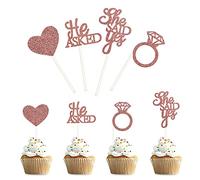 Bymivofun 36 pezzi topper per cupcake di He Asked She Said Yes, Toppers di cuore anello diamanti, per la decorazione della festa di addio al nubilato di addio al nubilato di fidanzamento di nozze