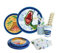 Bymivofun Forniture per la festa di compleanno dei dinosauri, per 16 ospiti, stoviglie di carta per la festa dei dinosauri, per la festa di compleanno a tema per bambini.